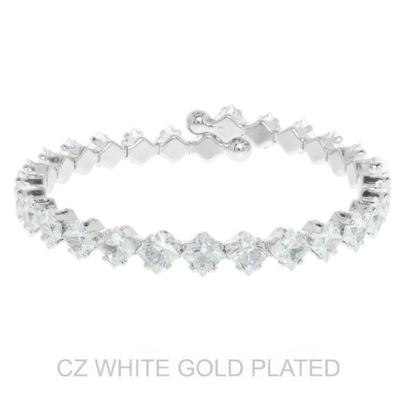 White Gold Plated Cz Tennis Bracelet - Picture 2 of 2